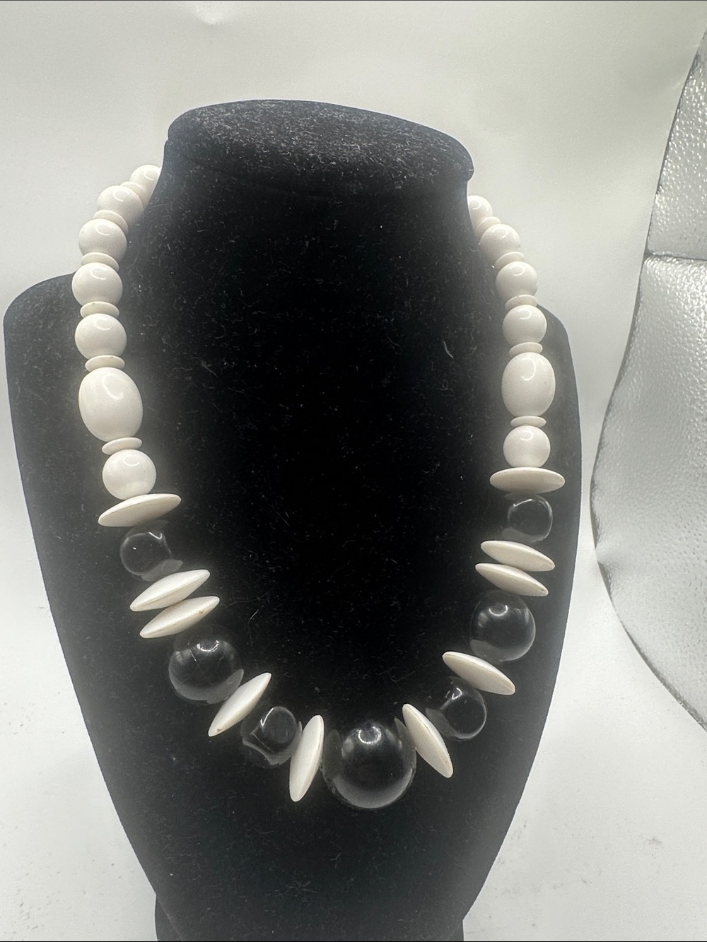 Elegant Black & White Beaded Statement Necklace